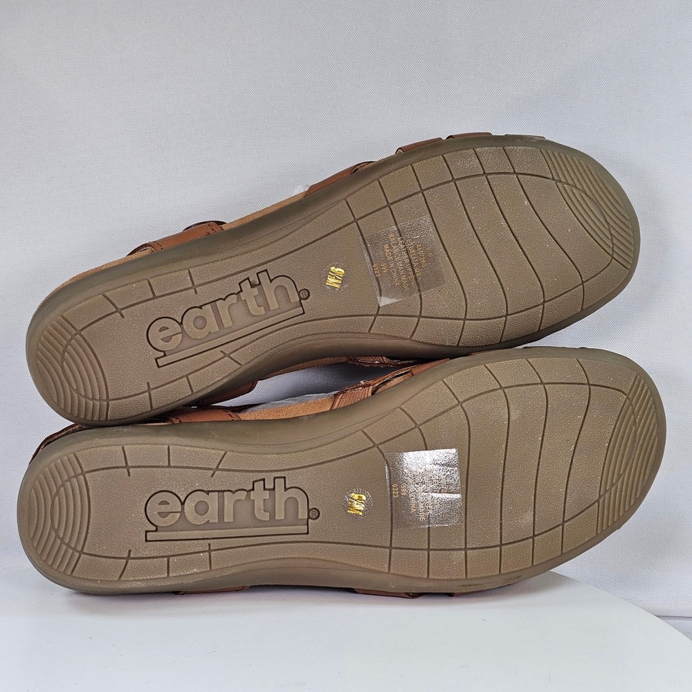 New Earth Origins Women Tan Leather Fisherman Sandals Woven Slingback Flats 9.5M - Picture 6 of 7
